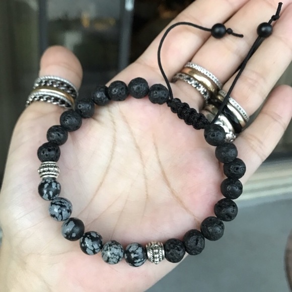 Men or women macrame lava rock & obsidian - Picture 2 of 8